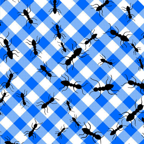 Comfy Flannel - Blue Gingham Check with Ants 44"/45" Cotton Flannel Fabric per yard
