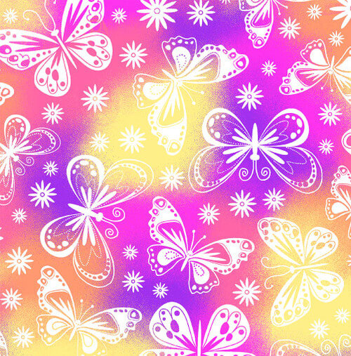 A.E. Nathan Comfy Flannel butterflies on tie dye cotton flannel by the yard