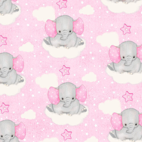 A.E. Nathan Comfy Flannel elephant on a cloud cotton flannel by the yard
