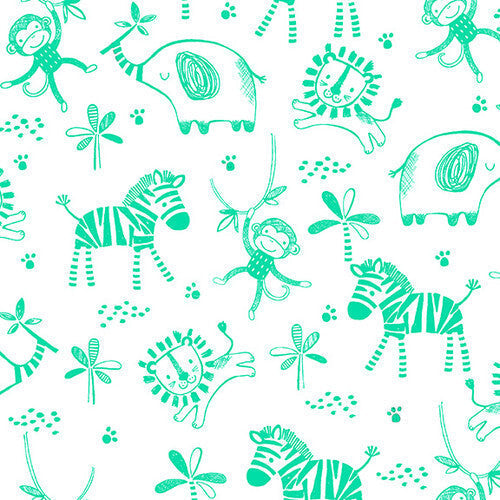 Comfy Flannel - Jungle Animals - White 44"/45" Cotton Flannel Fabric per yard