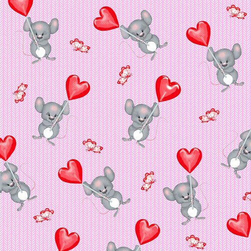 Comfy Flannel - Mouse & Hearts 44"/45" Cotton Flannel Fabric per yard