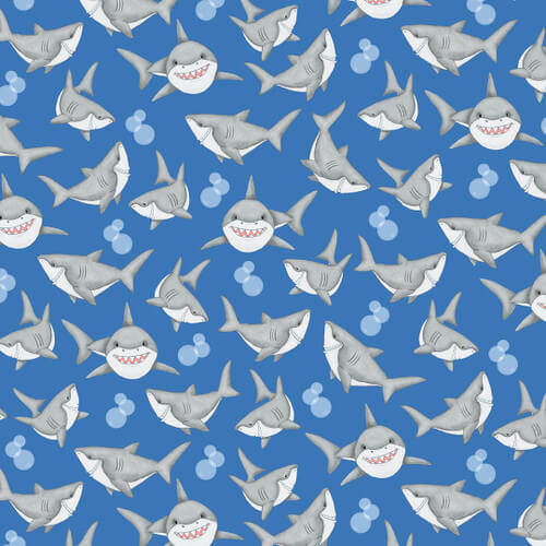 Comfy Flannel - Smiling Sharks 44"/45" Cotton Flannel Fabric per yard