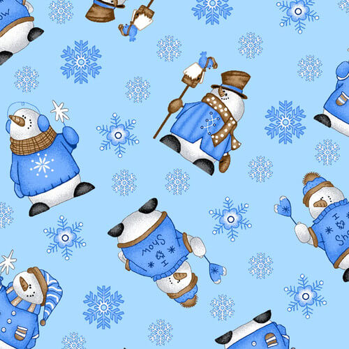 A.E. Nathan Comfy Flannel snowman and snowflakes cotton flannel by the yard