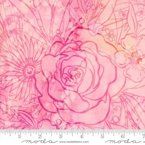 Coming Up Roses Florals Watercolor Pink Peony 44"/45" Fabric Per Yard Moda Fabrics & Supplies