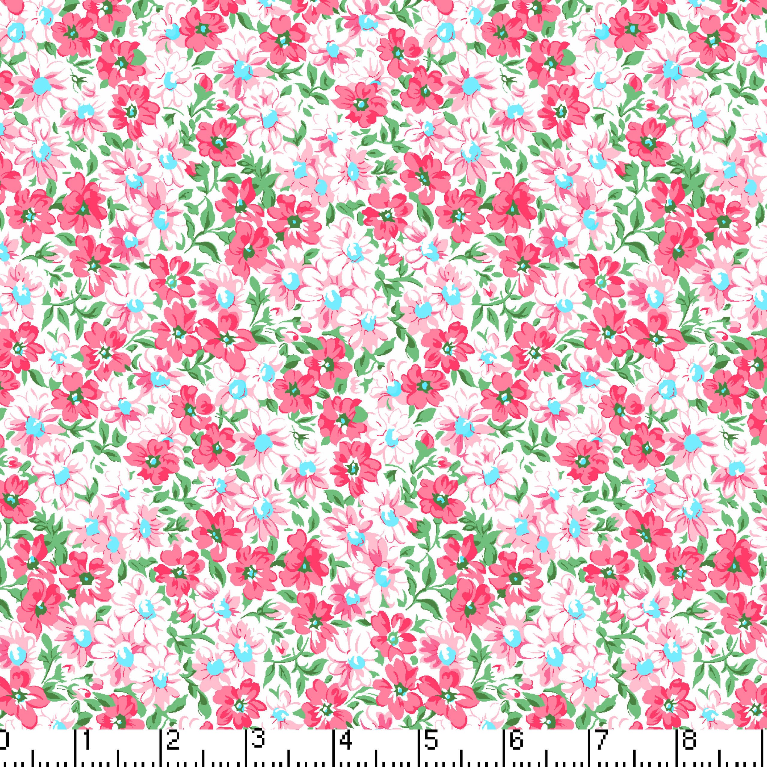 Coral Flower Patch 45" Wide Cotton Fabric Per Yard