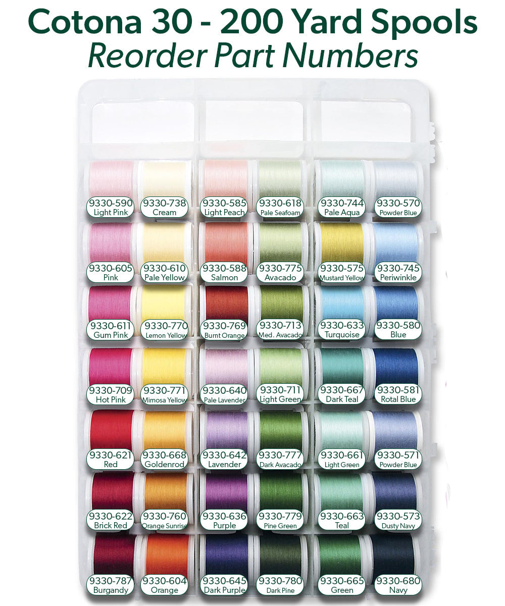 Cotona 30 - 200 & 400 Meter Assortment Box, 60 Solid Colors, 10 Variegated Colors
