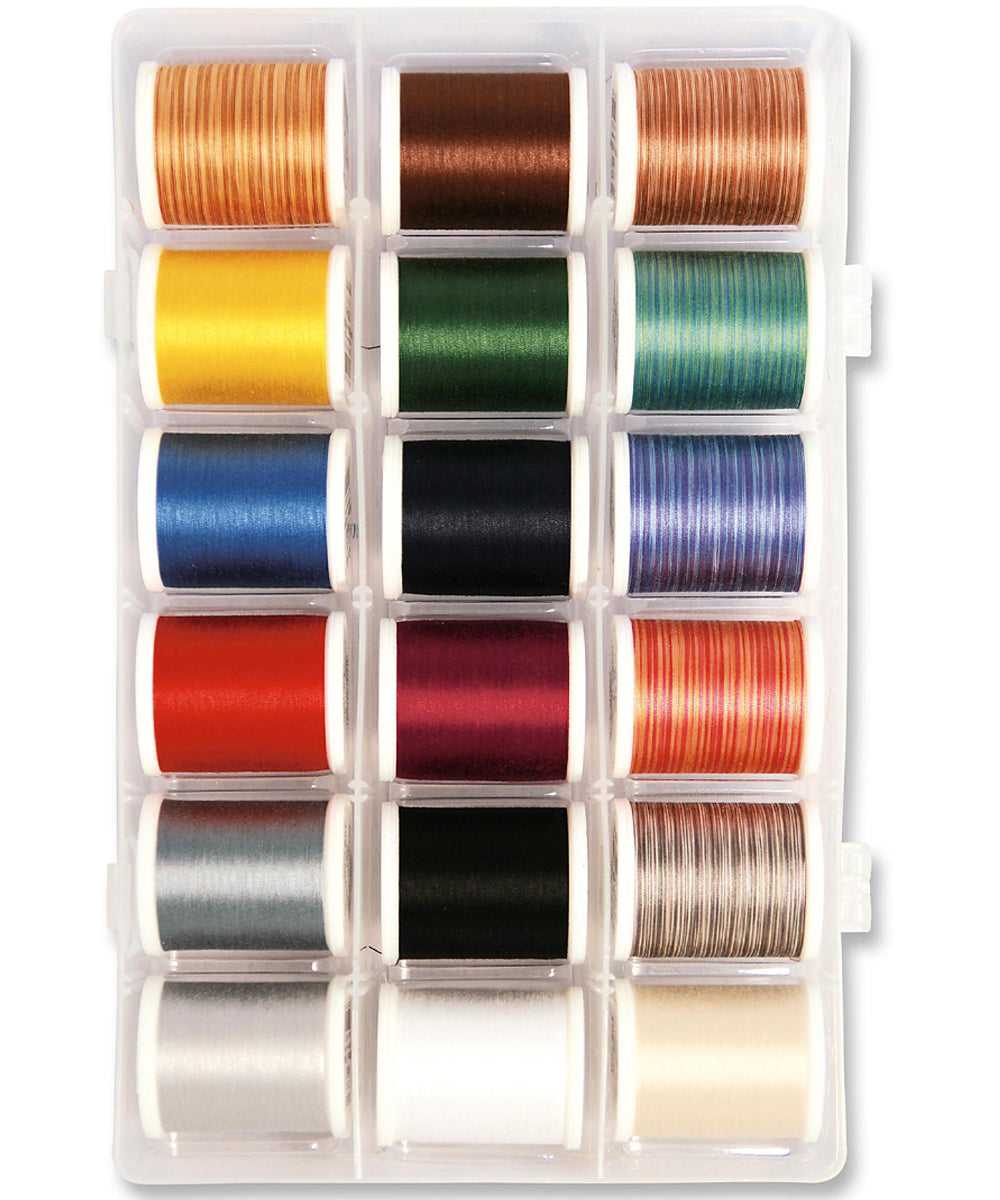 Cotona 50 – 1100-yard (1000m) Assortment Box, 12 Solid Colors, 6 Variegated Colors
