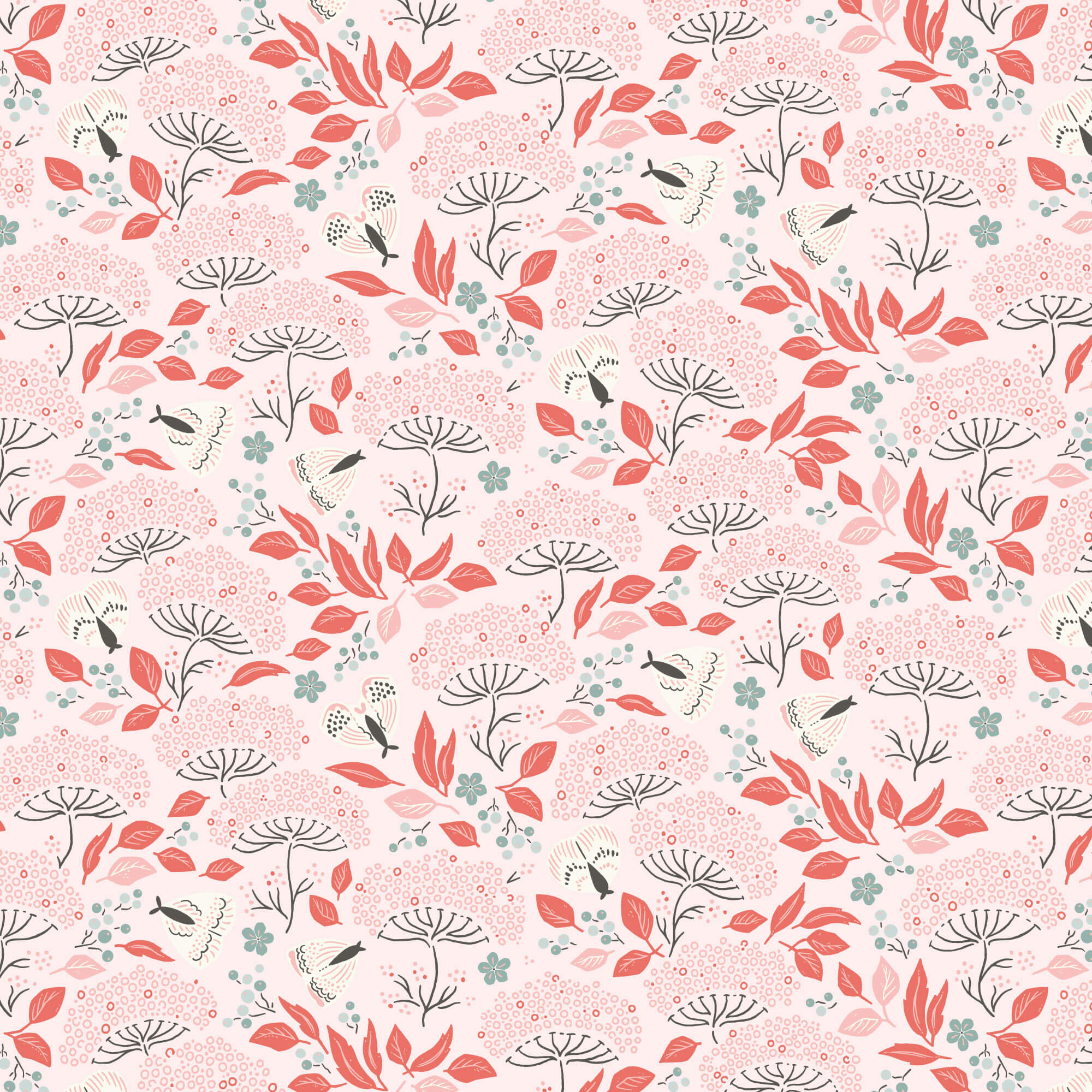 Cloud9 Cottage Garden moth haven pink red quilting cotton by the yard