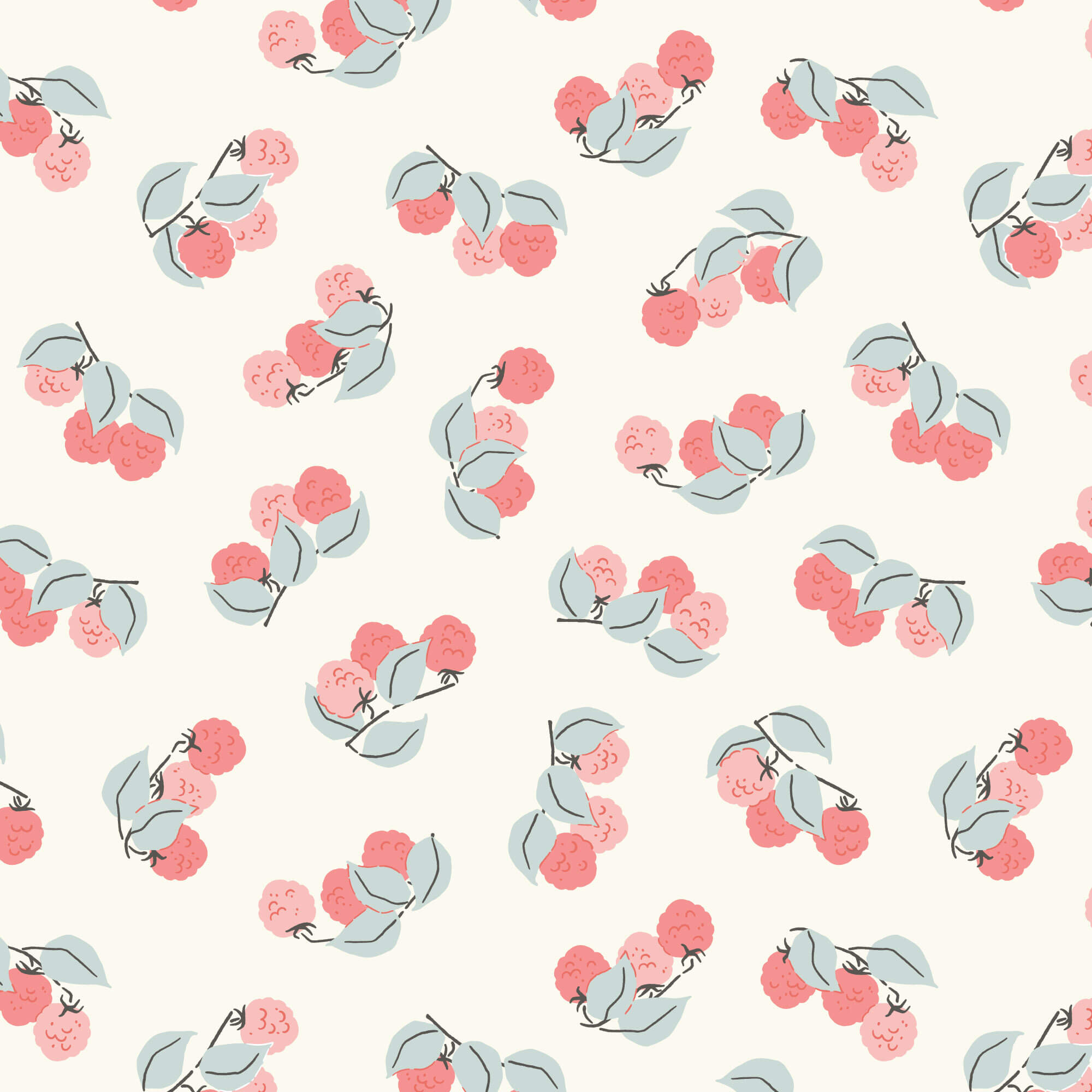 Cottage Garden - Raspberry Patch - Ivory 44" / 45" Fabric per yard