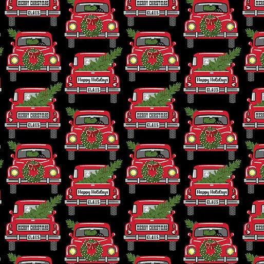 Country Christmas - Jolly Red Trucks - Black 44" / 45" Fabric Per Yard The Fabric Company
