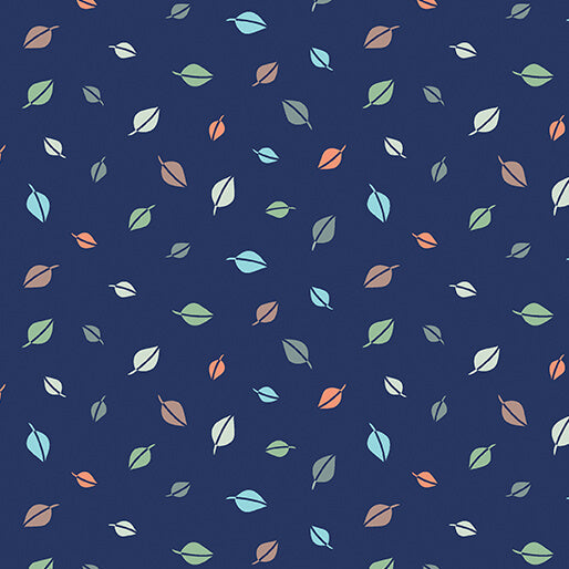 Cozy Forest Comfort Flannel Forest Leaves cotton flannel fabric in navy by Benartex, leaf print flannel, sold by the yard