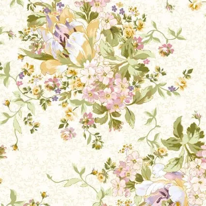 Cream Beautiful Bouquet Cotton 43"/44" Fabric Per Yard EE Schenck Co