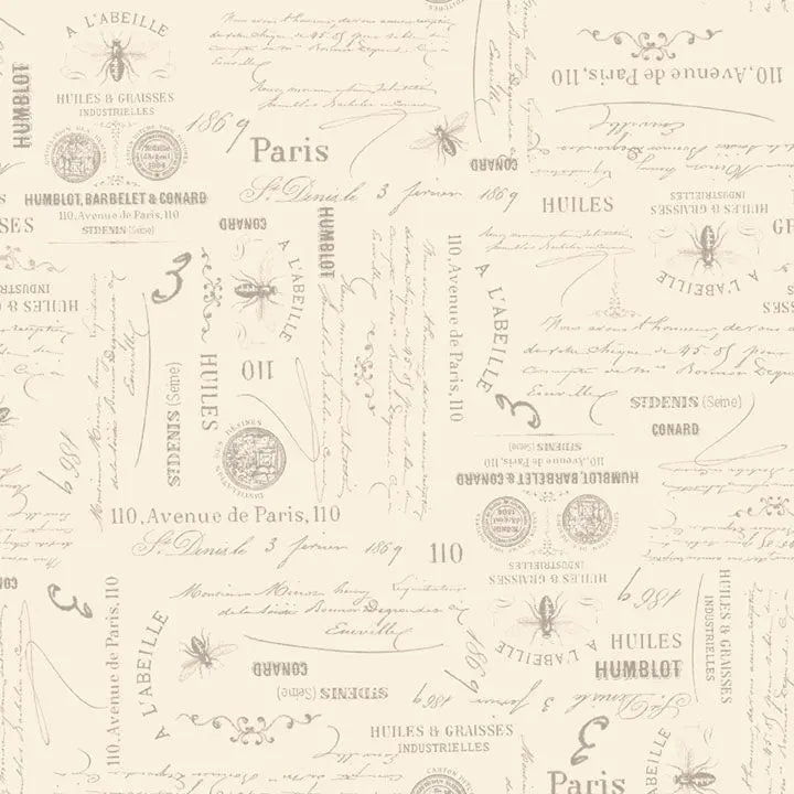 Cream Bee Script Cotton Wideback Fabric per yard - Linda's Electric Quilters