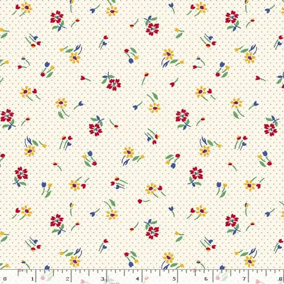 Cream Blooms Cotton Wideback Fabric Per Yard - Linda's Electric Quilters