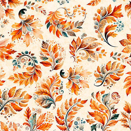 Cream Fall Leaves Harvest Hollow 44"/45" Cotton Fabric per yard