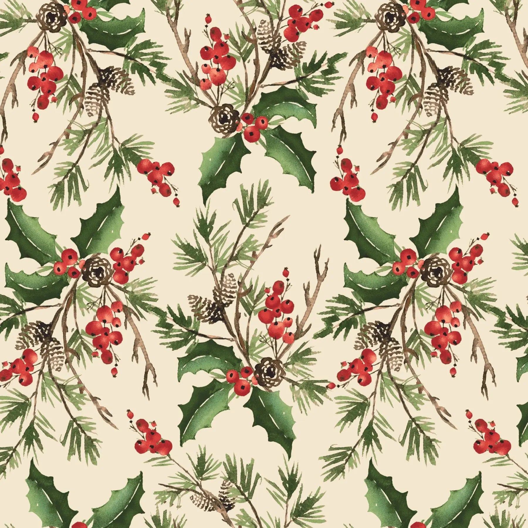 Cream Holly Bouquet Cotton Wideback Fabric per yard