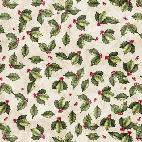 Cream Holly Toss Cotton Wideback Fabric per yard - Linda's Electric Quilters