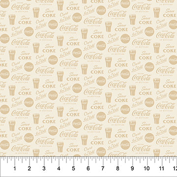 Cream Ice Cold Coca-Cola Cotton 44"/45" Fabric Per Yard