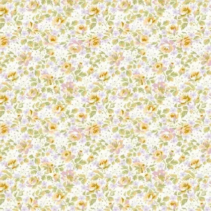 Cream Packed Floral Cotton 43"/44" Fabric Per Yard - Linda's Electric Quilters