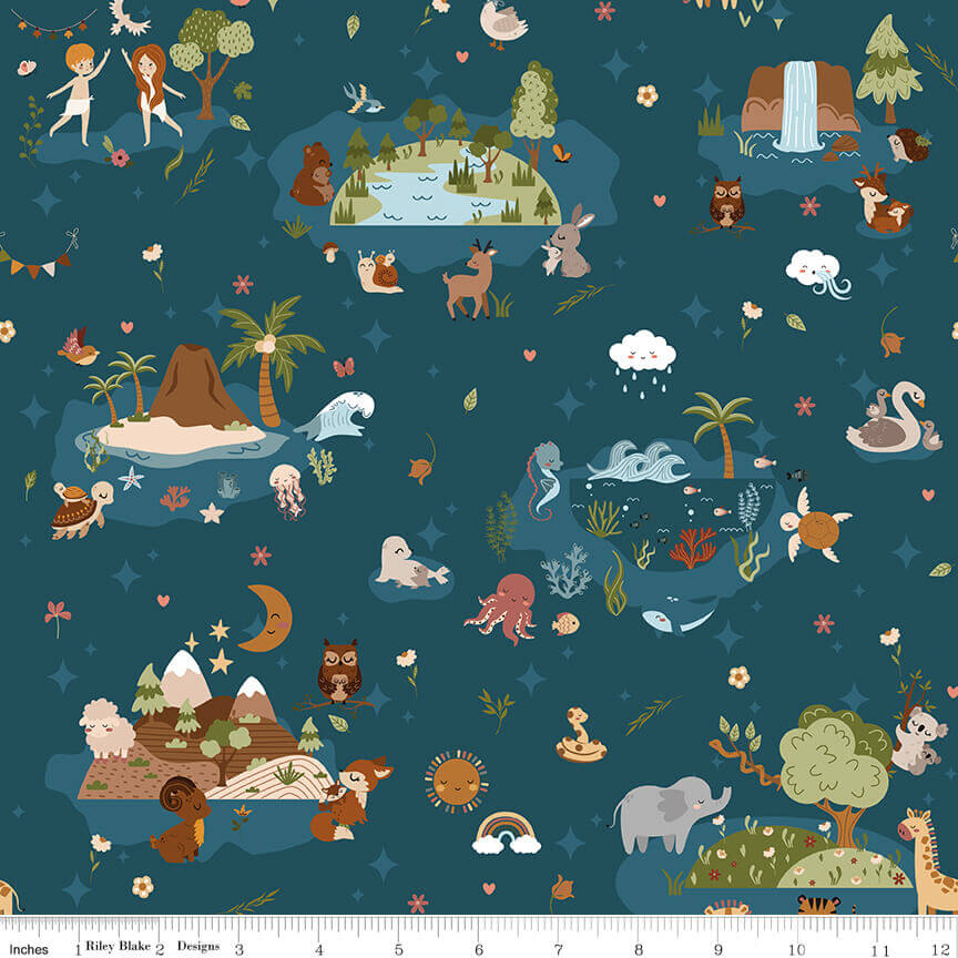 Riley Blake Created with Love main ocean quilting cotton by the yard