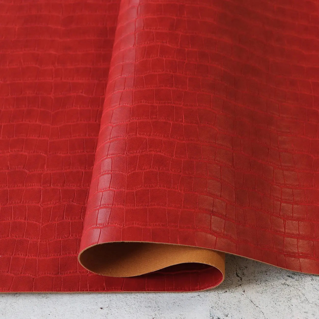 Crimson Red Faux Crocodile Leather 1/2yds