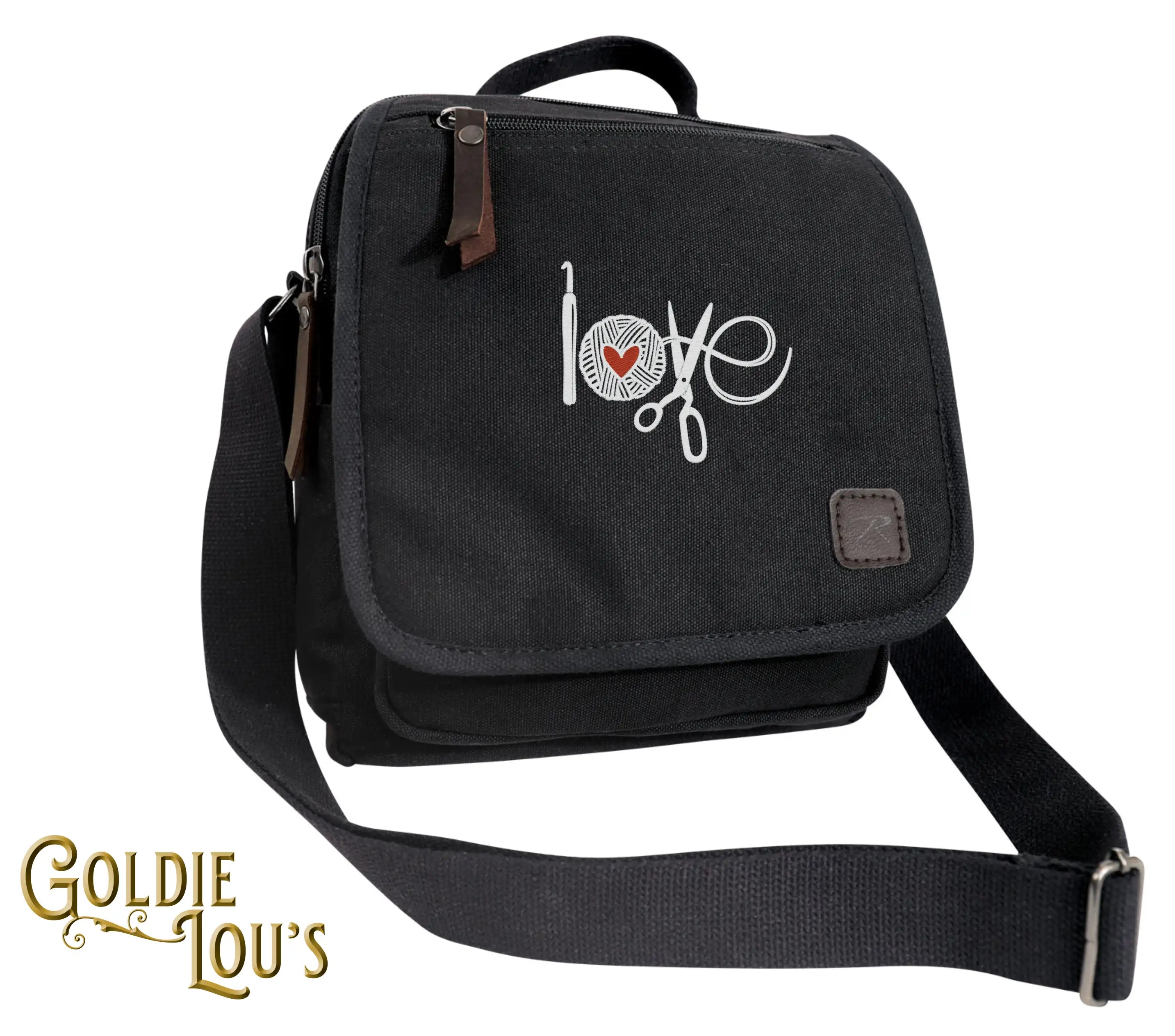 Crochet LOVE Canvas Shoulder Bag