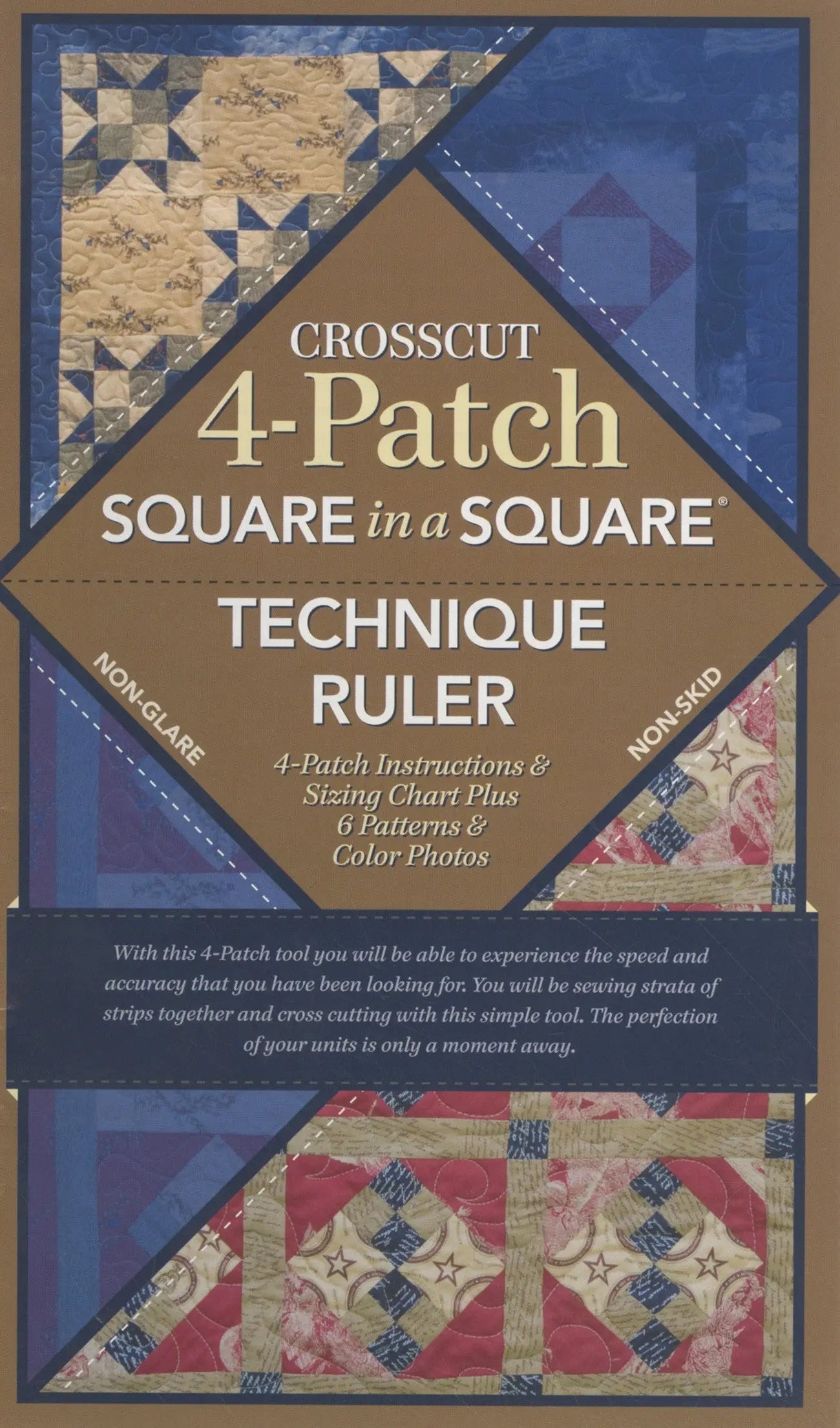 Crosscut 4 Patch Ruler with Book - Linda's Electric Quilters