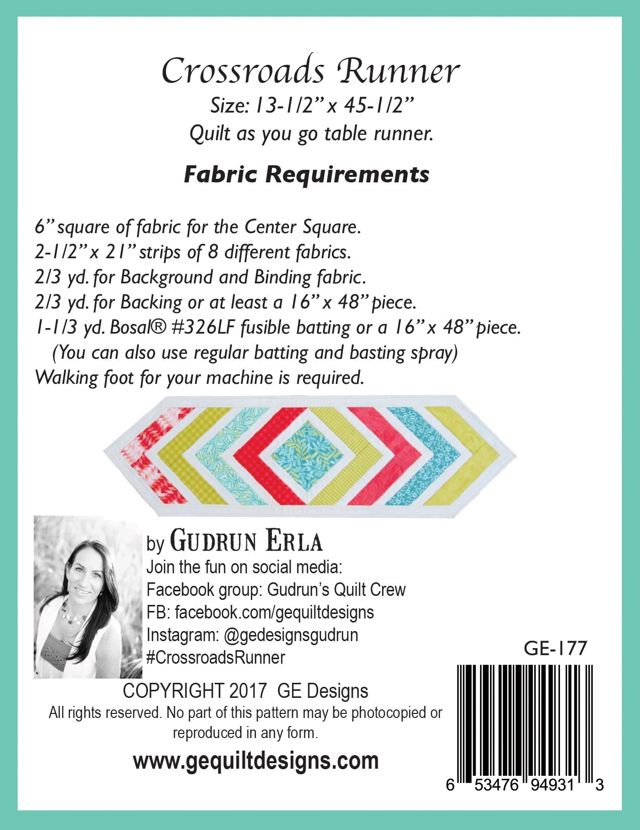 Crossroads Table Runner Pattern 177