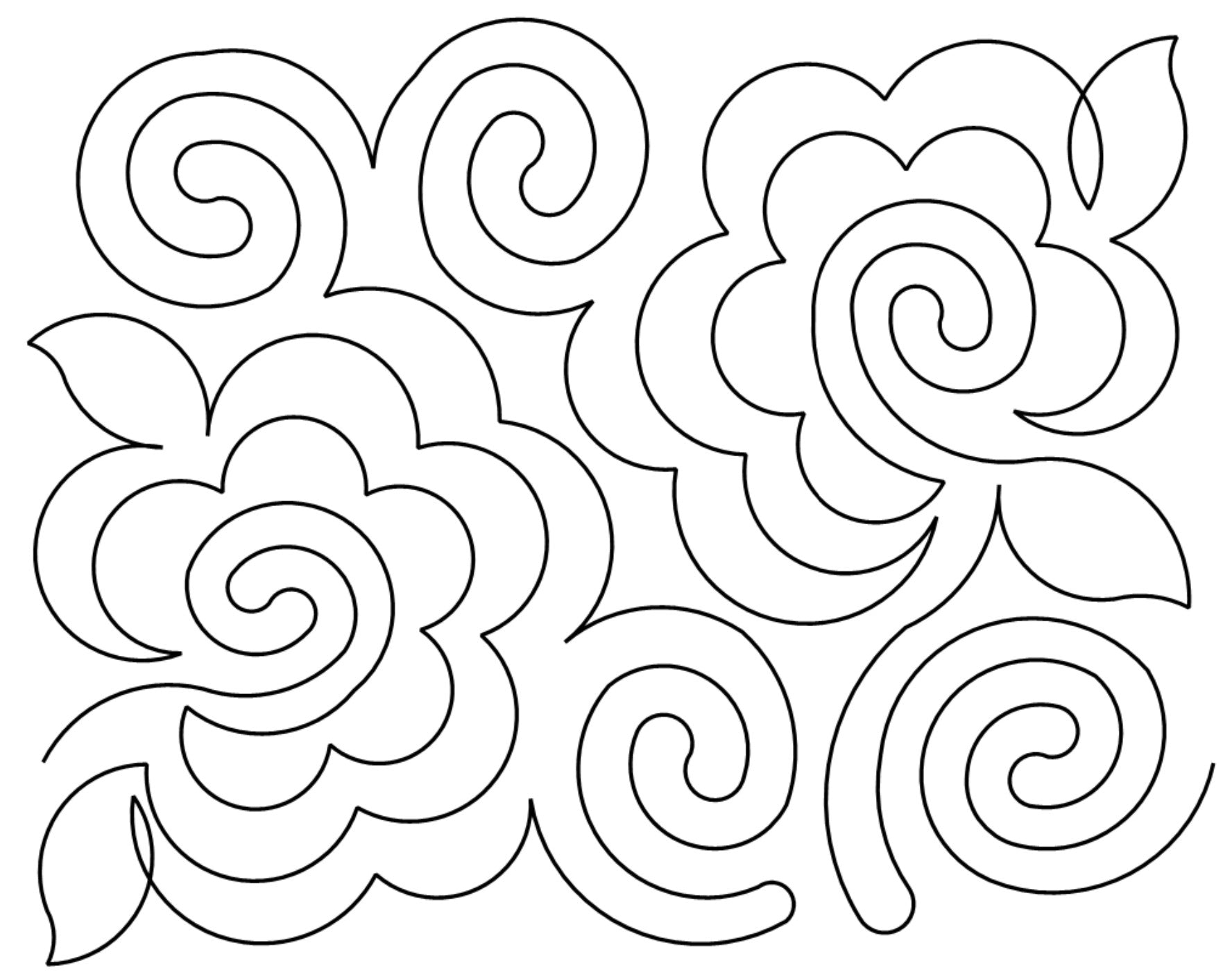 Curly Twirly Flowers Digital E2E Wildflower Quilting Pantograph Close Up