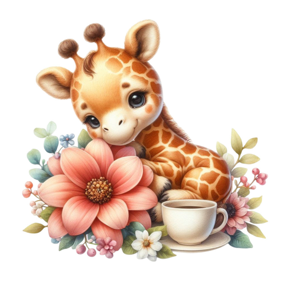 Cute Baby Giraffe Fabric Panel 7 QuiltingFabricPanels