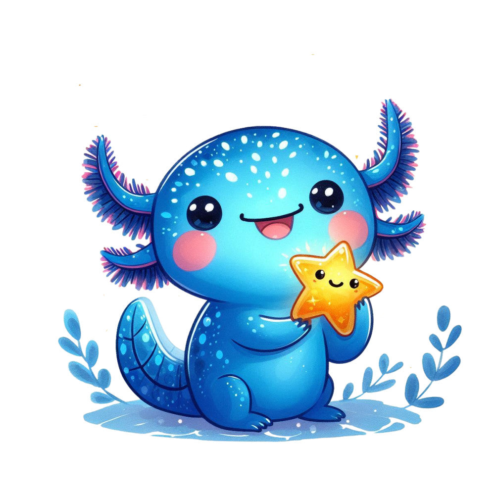 Cute Cartoon Axolotl Fabric Panel 12 QuiltingFabricPanels