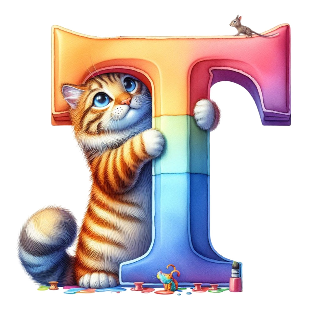 Cute Cats Letter T Fabric Panel