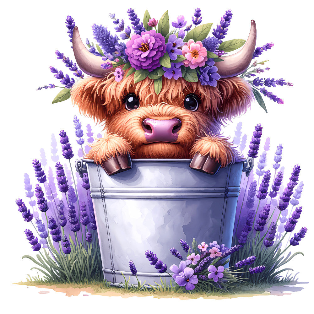Cute Highland Cows in Buckets Fabric Panel 9
