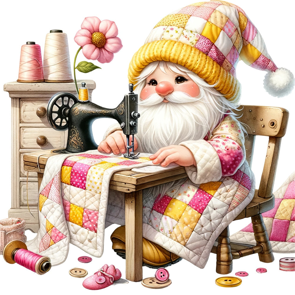 Cute Sewing Gnomes Fabric Panel 11 QuiltingFabricPanels