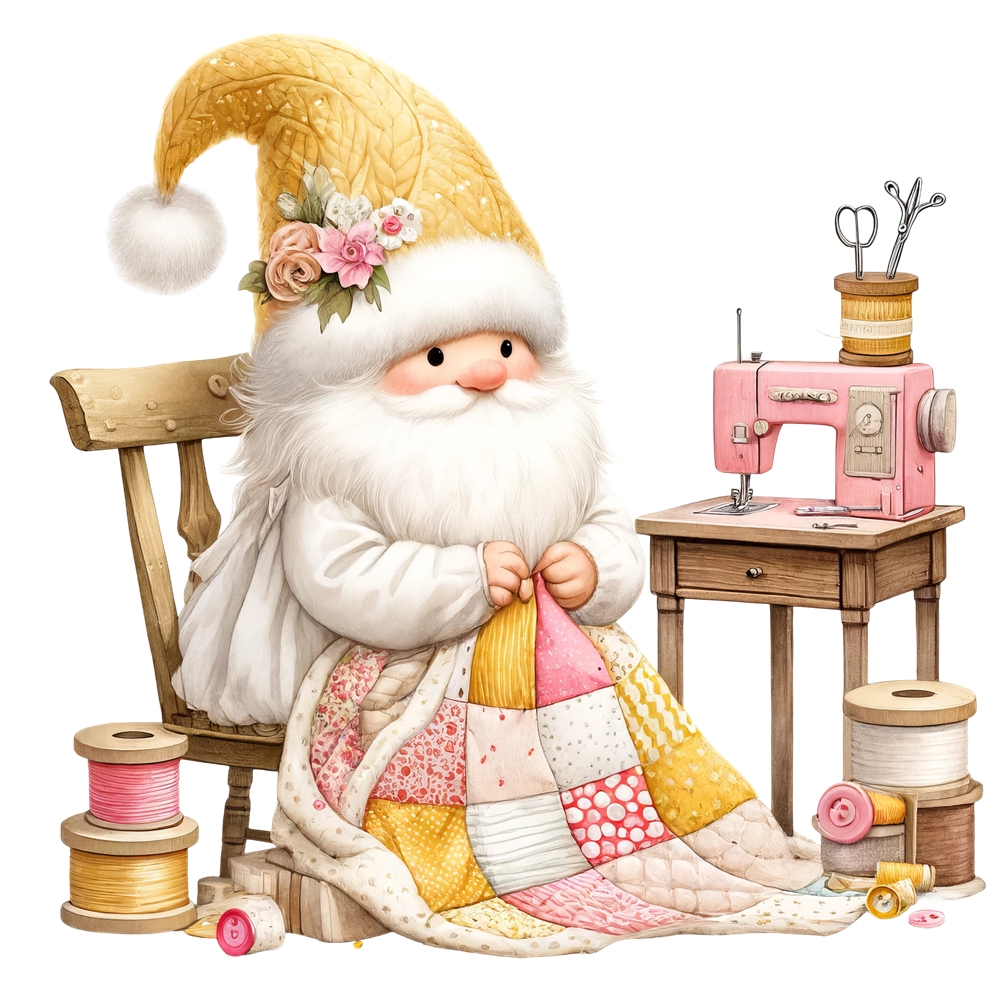 Cute Sewing Gnomes Fabric Panel 21 QuiltingFabricPanels