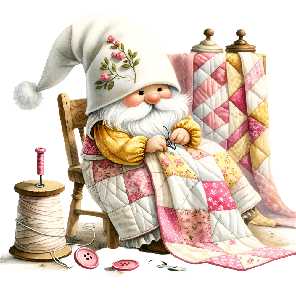Cute Sewing Gnomes Fabric Panel 22