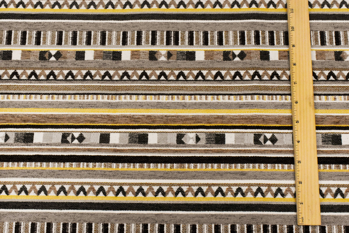 Beige-Multi Aztec Stripe Jacquard Poly Chenille Home Decorating Fabric