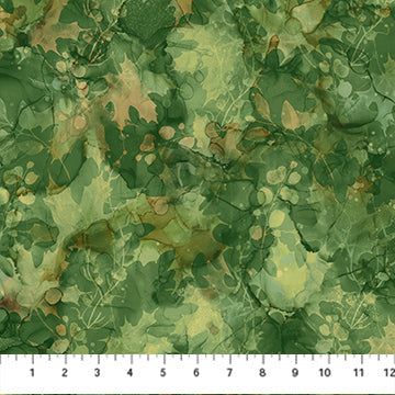 Northcott Autumn Breeze Leaf Texture quilting fabric in Dark Green