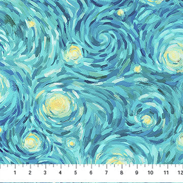 Night Sky Teal Multi Starry Night 44"/45" Cotton Fabric Per Yard