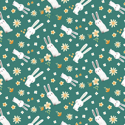 Into the Woods - Meadow Bunny - Teal 44" / 45" Fabric Per Yard