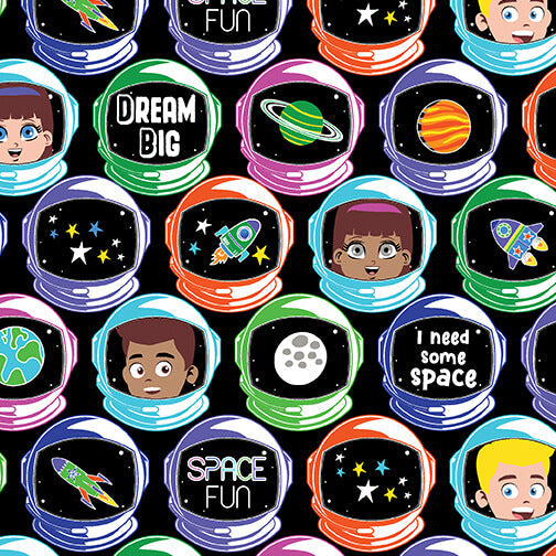 Lift Off - I'm An Astronaut - Black 44" / 45" Fabric Per Yard