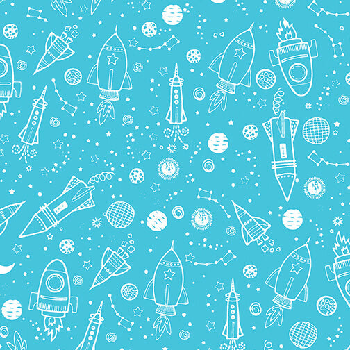 Lift Off - Space Galaxy - Turquoise 44" / 45" Fabric Per Yard