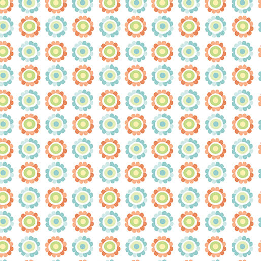 Playhouse Pals - Daisy Up - Coral/Turquoise 44" / 45" Fabric Per Yard