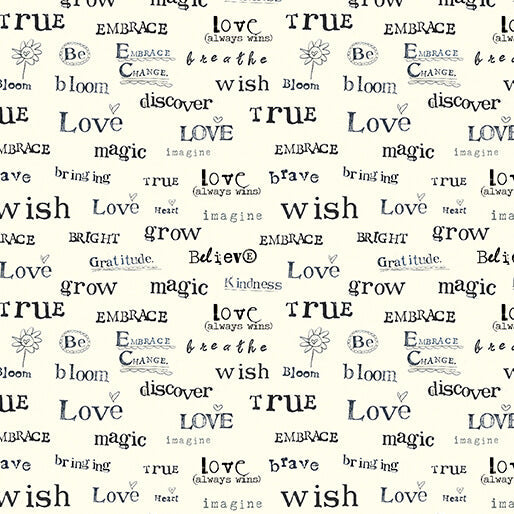 A Heart Led Life - Words of the Heart - Cream 44" / 45" Fabric Per Yard