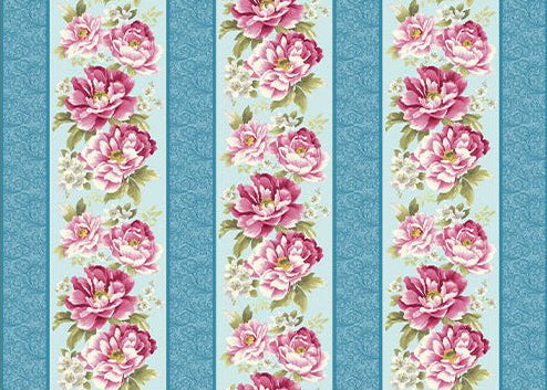 Benartex Camellia stripe sky blue quilting cotton by Jackie Robinson