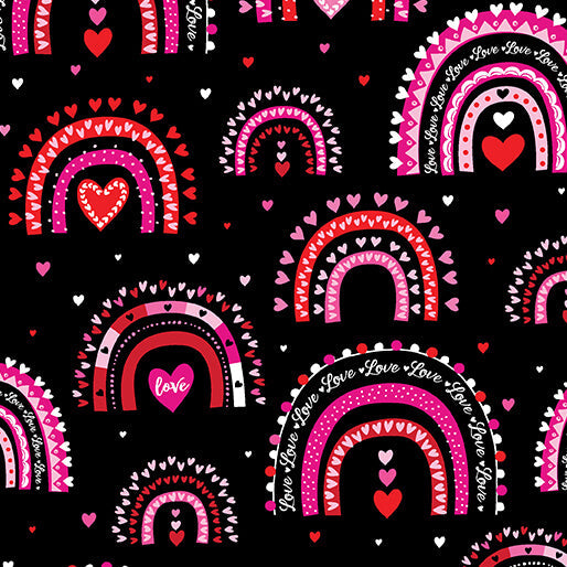 Love You Fur-Ever - Rainbow Love - Black 44" / 45" Fabric Per Yard