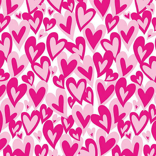 Love You Fur-Ever - Hearts Forever - White/Pink 44" / 45" Fabric Per Yard