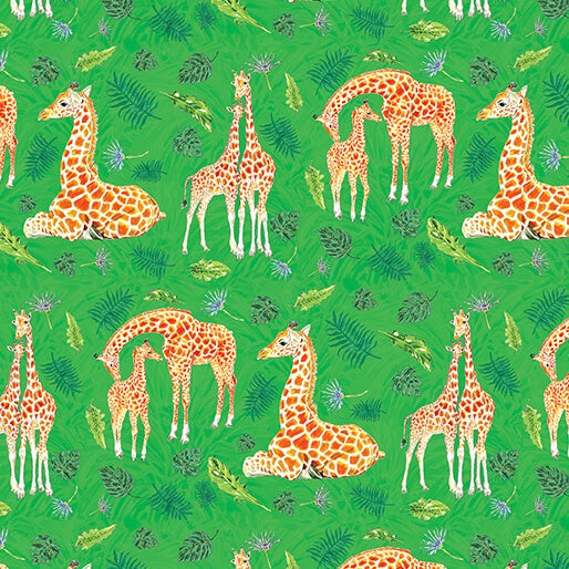 Starlight Safari - Safari Giraffe - Kelly Green 44" / 45" Fabric Per Yard