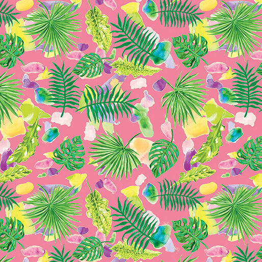 Starlight Safari - Scattered Leaves - Pink 44" / 45" Fabric Per Yard