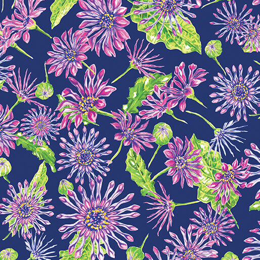 Starlight Safari - African Daisy - Navy 44" / 45" Fabric Per Yard
